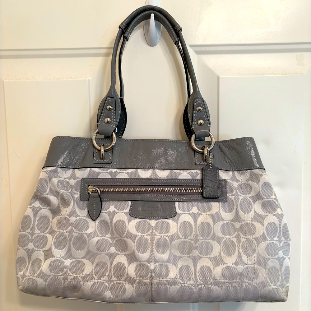 Authentic Coach Gray and Silver Signature Shoulder Bag